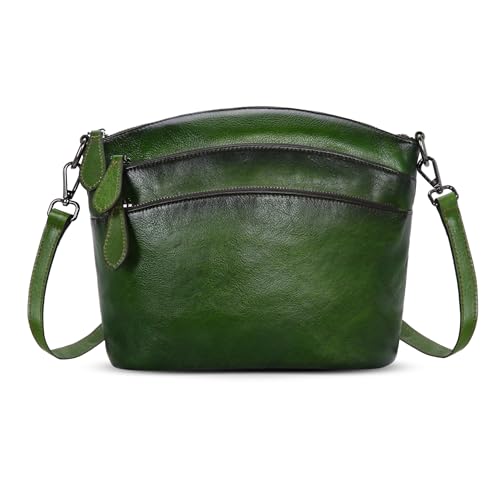 HESHE Leather Crossbody Bags for Women Designer Purses and Handbags Small Shoulder Handbag Summer Satchel Bag Multi Pockets Vintage Purse Cross Body Purse for Travel (Green) - Image 1