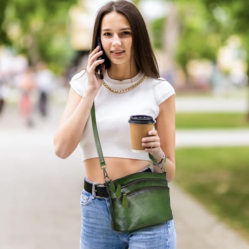 HESHE Leather Crossbody Bags for Women Designer Purses and Handbags Small Shoulder Handbag Summer Satchel Bag Multi Pockets Vintage Purse Cross Body Purse for Travel (Green) - Image 2