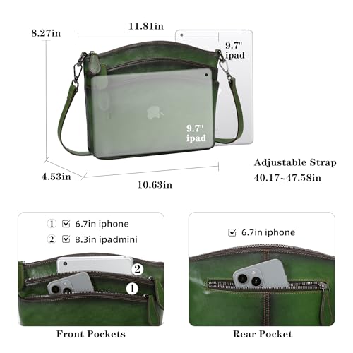 HESHE Leather Crossbody Bags for Women Designer Purses and Handbags Small Shoulder Handbag Summer Satchel Bag Multi Pockets Vintage Purse Cross Body Purse for Travel (Green) - Image 3
