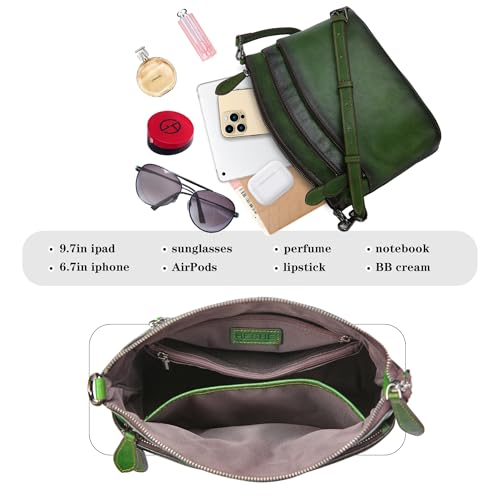 HESHE Leather Crossbody Bags for Women Designer Purses and Handbags Small Shoulder Handbag Summer Satchel Bag Multi Pockets Vintage Purse Cross Body Purse for Travel (Green) - Image 5
