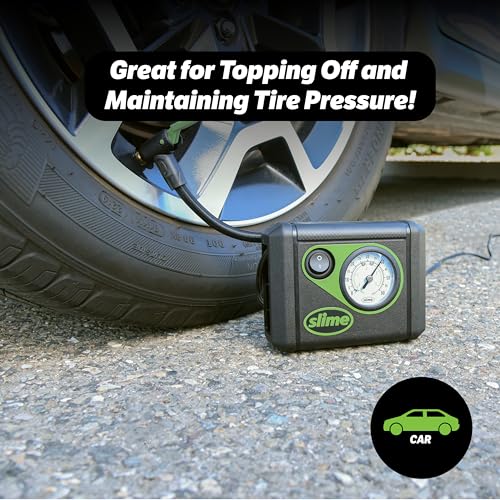 Slime 40059 Tire Inflator, Junior, Compact, Powerful, Portable Car Air Compressor, Lightweight, Analog, Flat Tire Repair, 12V, 12 min inflation - Image 2