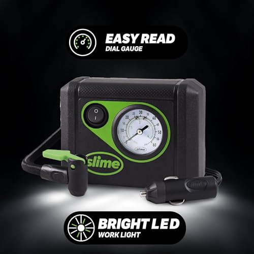 Slime 40059 Tire Inflator, Junior, Compact, Powerful, Portable Car Air Compressor, Lightweight, Analog, Flat Tire Repair, 12V, 12 min inflation - Image 3