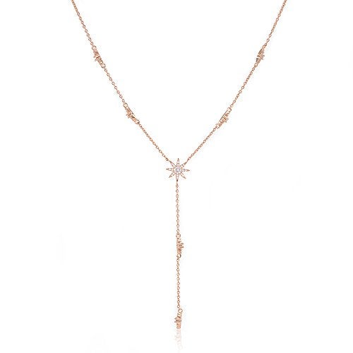 espere Star Drop Y Shaped Lariat Necklace Plated with 14K Rose Gold - Image 1