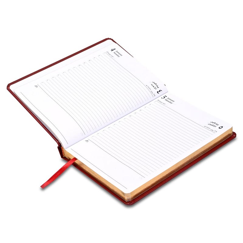 FIS 2026 Golden A5 Diary, 148x210mm, 1 Side Padded Vinyl Cover, Round Corners, Gilded Edges, 1 Day a Page Format, Arabic/English, 60gsm White Paper, Maroon Cover-FSDI23AEG26MR - Image 3