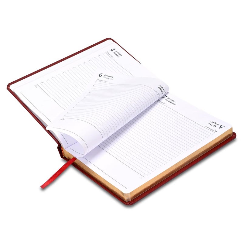 FIS 2026 Golden A5 Diary, 148x210mm, 1 Side Padded Vinyl Cover, Round Corners, Gilded Edges, 1 Day a Page Format, Arabic/English, 60gsm White Paper, Maroon Cover-FSDI23AEG26MR - Image 4