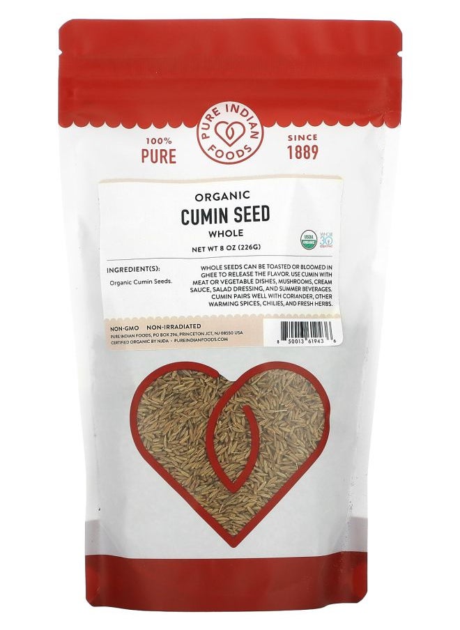 Pure Indian Foods Organic Cumin Seed Whole 8 oz (226 g) 
