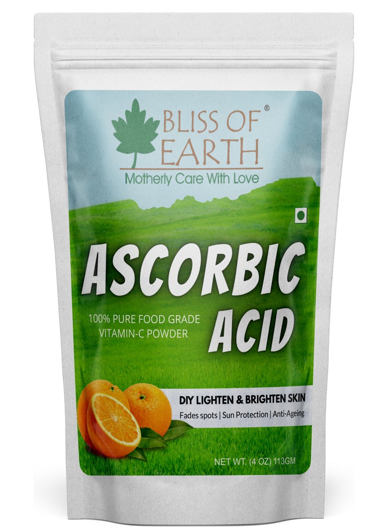 BLISS OF EARTH Bliss of Earth 4 oz Ascorbic Acid Powder Pure Food Grade Vitamin C Rich Powder For Skin face Cosmetic and DIY Products 113GM  - Image 1