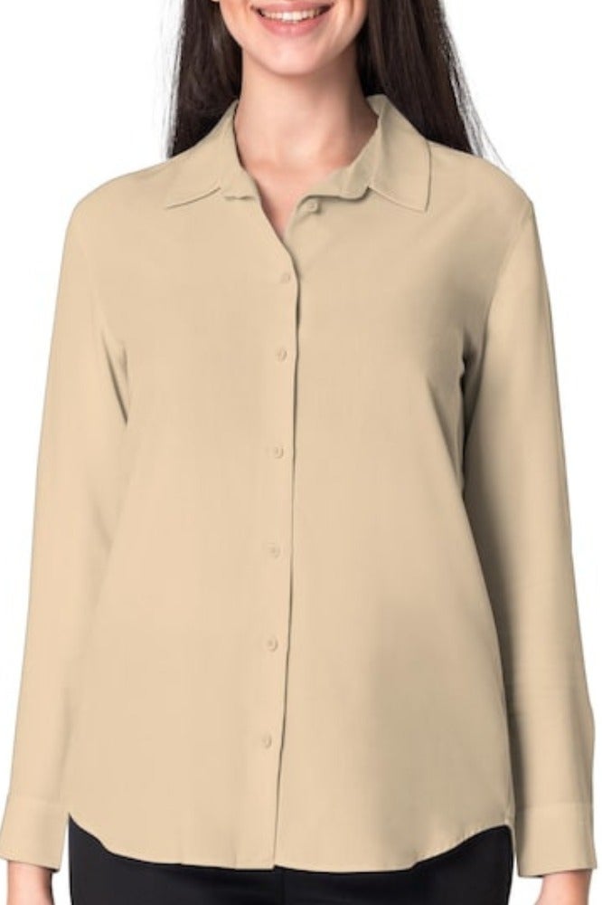Women's Beige Formal Shirt – Long Sleeve, Classic Collar, Boblin Lycra - Image 1