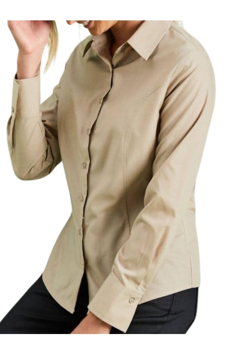 Women's Beige Formal Shirt – Long Sleeve, Classic Collar, Boblin Lycra - Image 2