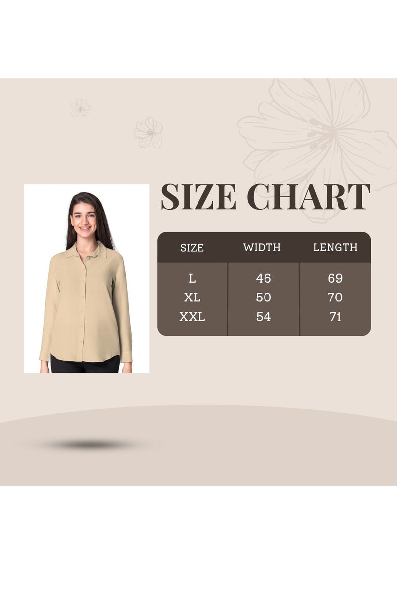 Women's Beige Formal Shirt – Long Sleeve, Classic Collar, Boblin Lycra - Image 3
