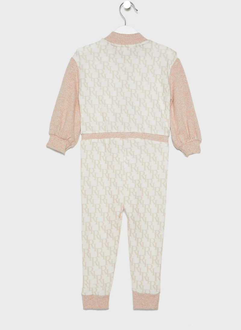 RIVER ISLAND Kids Monogram Print Frill Detail Jumpsuit