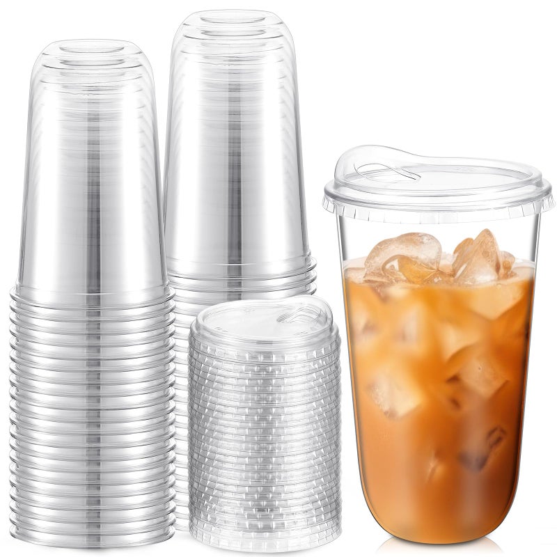 Baderke Clear Plastic Cups with Strawless Sip Lids Disposable Round Bottom Togo Cups for Coffee Smoothie Cold Beverage Coffee Shops and Party Catering18 oz50 Pcs - Image 3