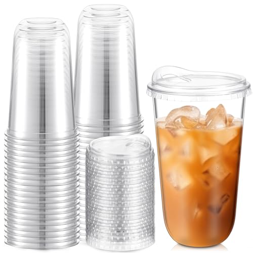 Baderke Clear Plastic Cups with Strawless Sip Lids Disposable Round Bottom Togo Cups for Coffee Smoothie Cold Beverage Coffee Shops and Party Catering18 oz50 Pcs - Image 2