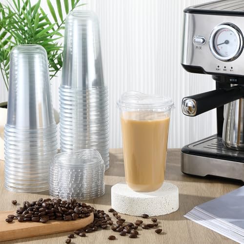 Baderke Clear Plastic Cups with Strawless Sip Lids Disposable Round Bottom Togo Cups for Coffee Smoothie Cold Beverage Coffee Shops and Party Catering18 oz50 Pcs - Image 5