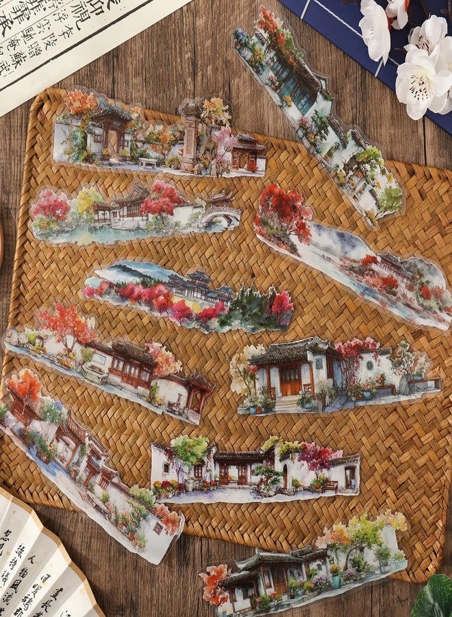SAMVARDHAN Vintage Landscape PET Sticker (40 PCS) - Transparent Chinese Scenery Scrapbook Stickers | Aesthetic Journal, Planner & DIY Craft Decoration Supplies,Pack of 4 - Image 4