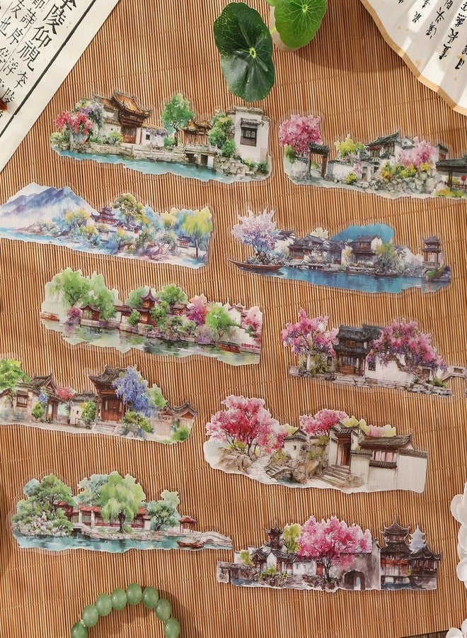 SAMVARDHAN Vintage Landscape PET Sticker (40 PCS) - Transparent Chinese Scenery Scrapbook Stickers | Aesthetic Journal, Planner & DIY Craft Decoration Supplies,Pack of 4 - Image 3