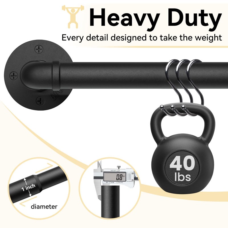 FELIDESIGN 1 Inch Heavy Duty Blackout Curtain Rods for Windows, Industrial Pipe Wrap Around Room Divider Decorative Curtain Rods Wall Mount & Ceiling Mount, Black, 72-144 Inch - Image 4
