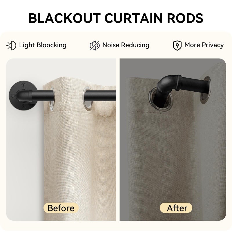 FELIDESIGN 1 Inch Heavy Duty Blackout Curtain Rods for Windows, Industrial Pipe Wrap Around Room Divider Decorative Curtain Rods Wall Mount & Ceiling Mount, Black, 72-144 Inch - Image 5