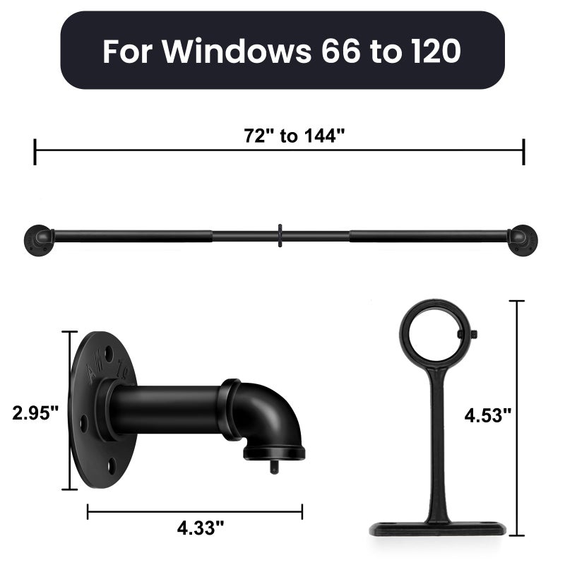 FELIDESIGN 1 Inch Heavy Duty Blackout Curtain Rods for Windows, Industrial Pipe Wrap Around Room Divider Decorative Curtain Rods Wall Mount & Ceiling Mount, Black, 72-144 Inch - Image 3