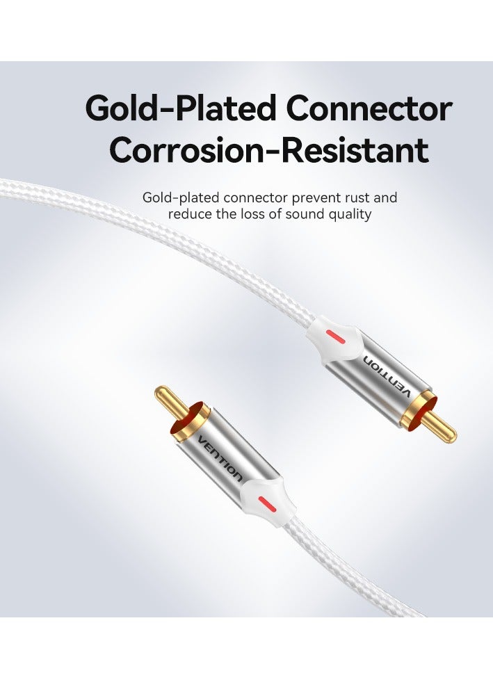 VENTION Cotton Braided RCA Male to Male Audio Cable 1M Silver Aluminum Alloy Type Model - Image 3
