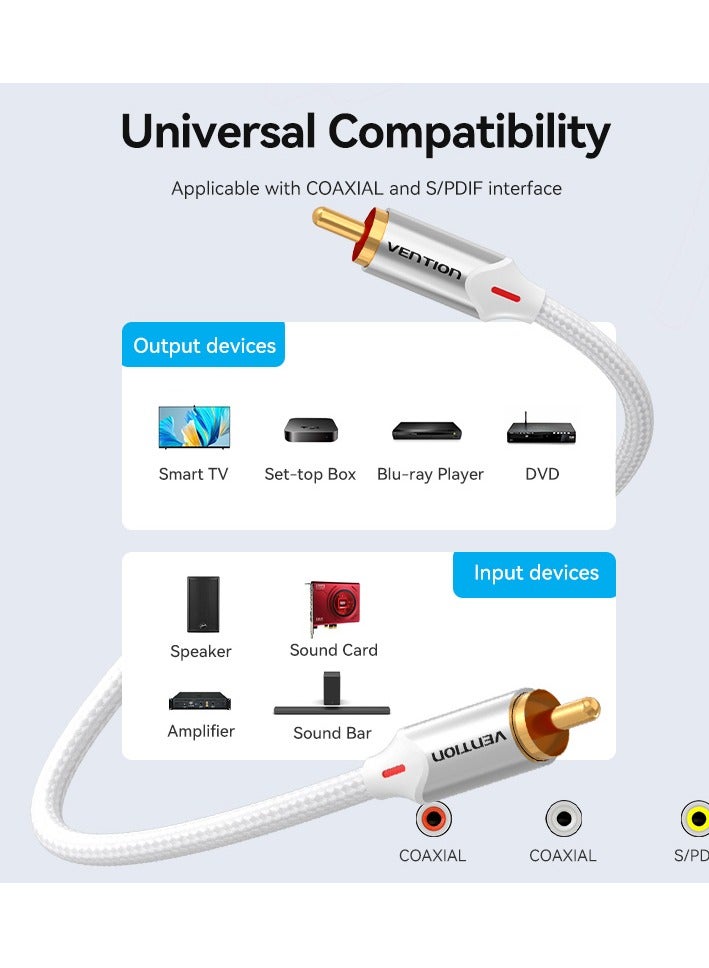 VENTION Cotton Braided RCA Male to Male Audio Cable 1M Silver Aluminum Alloy Type Model - Image 5