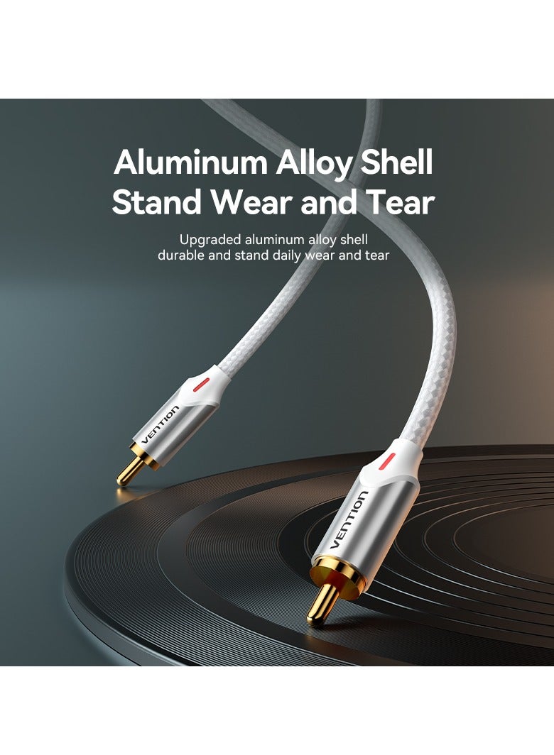 VENTION Cotton Braided RCA Male to Male Audio Cable 1M Silver Aluminum Alloy Type Model - Image 2