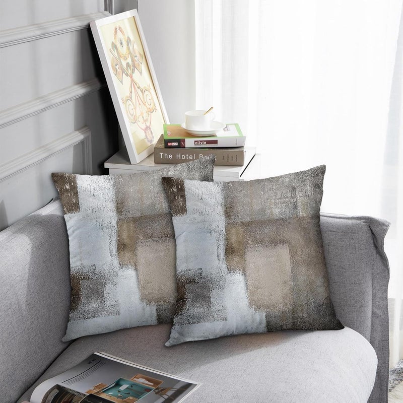 Britimes Throw Pillow Covers Modern Home Art Decor, 16 x 16 Inches Set of 2 Abstract Oil Painting Pillowcases for Bedroom, Living Room, Cushion Couch Sofa, Beige Home Grey Brown - Image 5