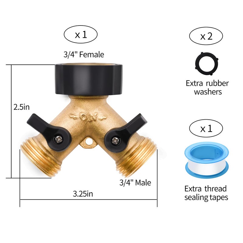 LFSEMINI 1/2/4 Pack 2 Way Hose Splitter, for 3/4" Hose Connector, with Rubber Washers & Tapes - Image 4