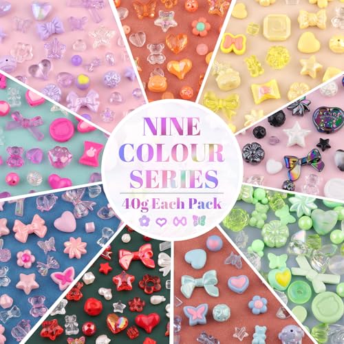 TINKRSTUFF Assorted Acrylic Beads, 390-450PCS 9 Mixed Colors Cute Beads for Bracelet Making, Aesthetic GummyBear Bow Flower Butterfly Kawaii Charms for Jewelry Making DIY Necklace Keychain Phone Charm - Image 3