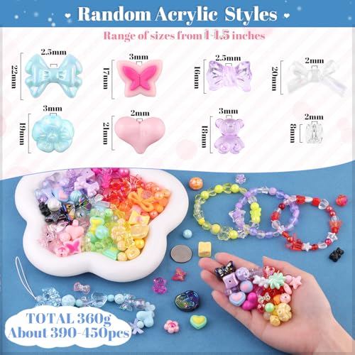 TINKRSTUFF Assorted Acrylic Beads, 390-450PCS 9 Mixed Colors Cute Beads for Bracelet Making, Aesthetic GummyBear Bow Flower Butterfly Kawaii Charms for Jewelry Making DIY Necklace Keychain Phone Charm - Image 2