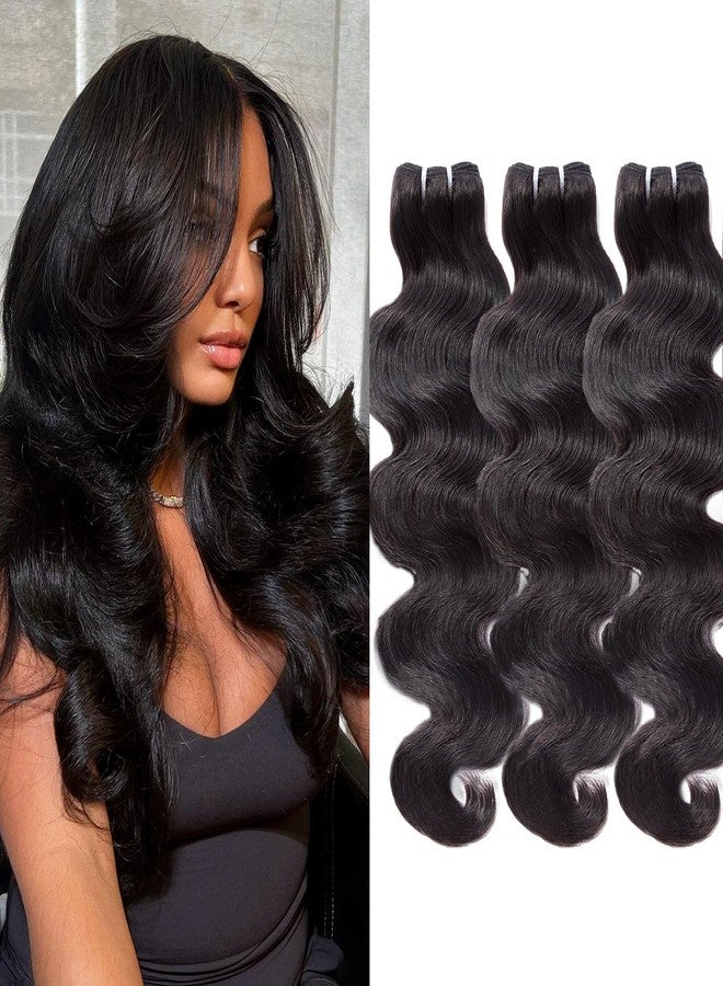WEQUEEN Bundles Human Hair Body Wave 16A Brazilian Virgin Hair Bundles, Silky and Soft, 16 18 20 Inch Thick Weave Natural Black - Image 1