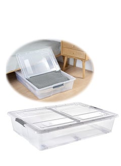 Premify 55L Plastic Storage Box With Dual Lid & Wheels | Slim Under Bed Plastic Organizer – Stackable Transparent Box Storing Clothes, Toys, Shoes, Tools, Medicine, Office Supplies, Crafts, Kitchen