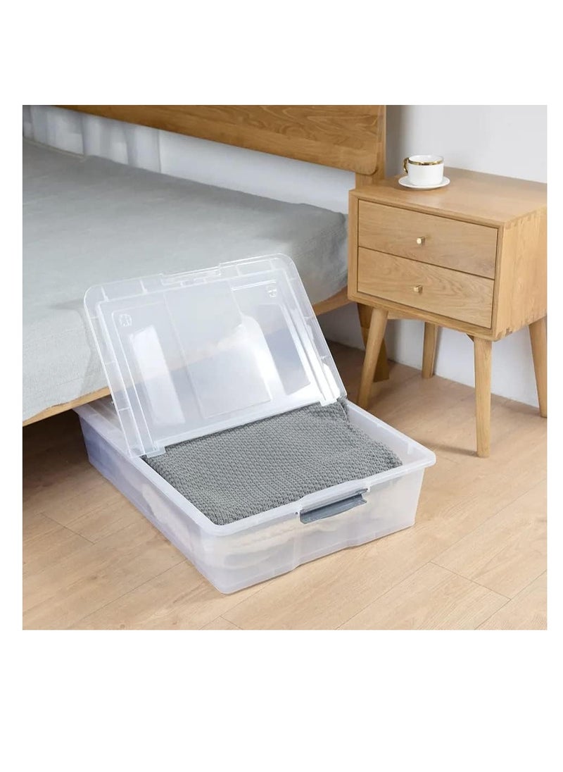 Premify - Premify 55L Plastic Storage Box With Dual Lid & Wheels | Slim Under Bed Plastic Organizer – Stackable Transparent Box Storing Clothes, Toys, Shoes, Tools, Medicine, Office Supplies, Crafts, Kitchen - Image 1