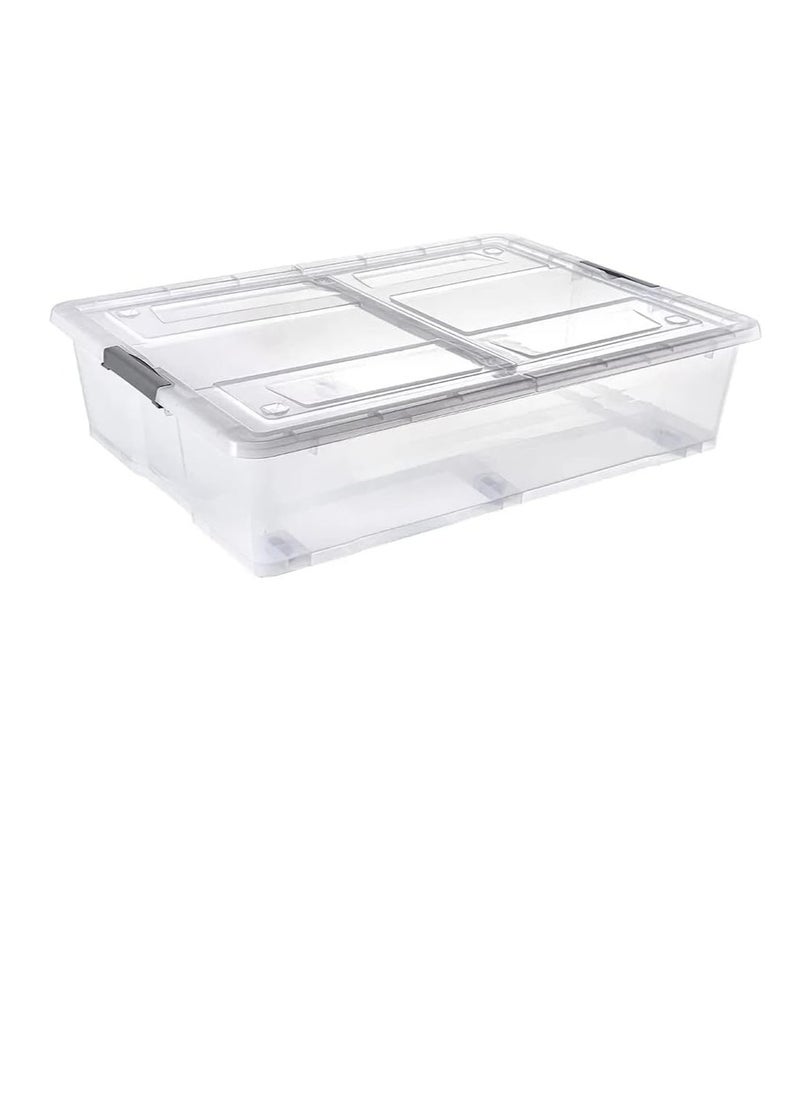 Premify - Premify 55L Plastic Storage Box With Dual Lid & Wheels | Slim Under Bed Plastic Organizer – Stackable Transparent Box Storing Clothes, Toys, Shoes, Tools, Medicine, Office Supplies, Crafts, Kitchen - Image 1