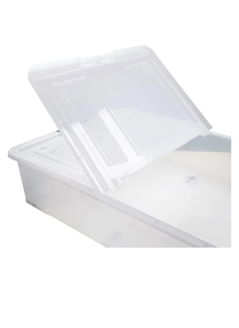 Premify - Premify 55L Plastic Storage Box With Dual Lid & Wheels | Slim Under Bed Plastic Organizer – Stackable Transparent Box Storing Clothes, Toys, Shoes, Tools, Medicine, Office Supplies, Crafts, Kitchen - Image 1