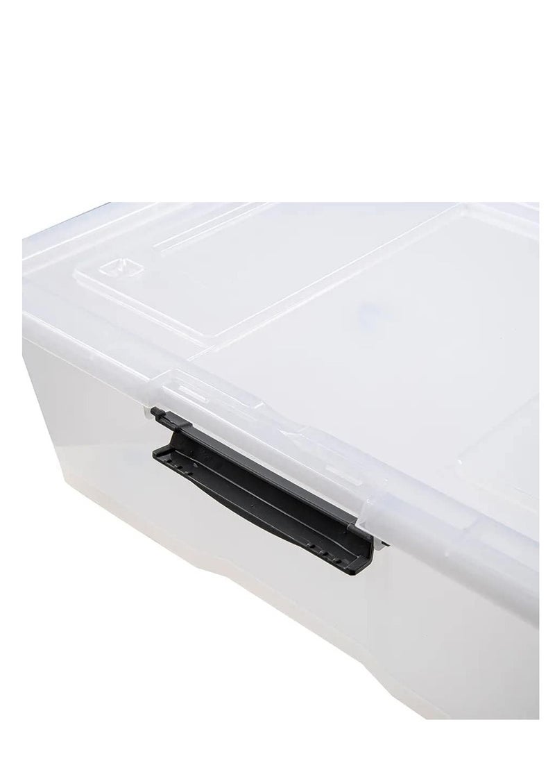Premify - Premify 55L Plastic Storage Box With Dual Lid & Wheels | Slim Under Bed Plastic Organizer – Stackable Transparent Box Storing Clothes, Toys, Shoes, Tools, Medicine, Office Supplies, Crafts, Kitchen - Image 1