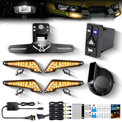 VI9000 UTV Turn Signal Kit with 110D Horn, License Plate Holder w/Light, Universal UTV/ATV Blinker kit with Integrated Rocker Switch, Pre-Wired, Plug & Play Compatible with Polaris, Can-Am, CFMOTO - Image 1