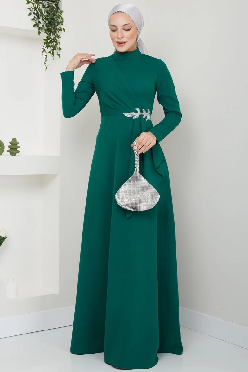 Esilanur Rana Hijab Evening Dress Emerald