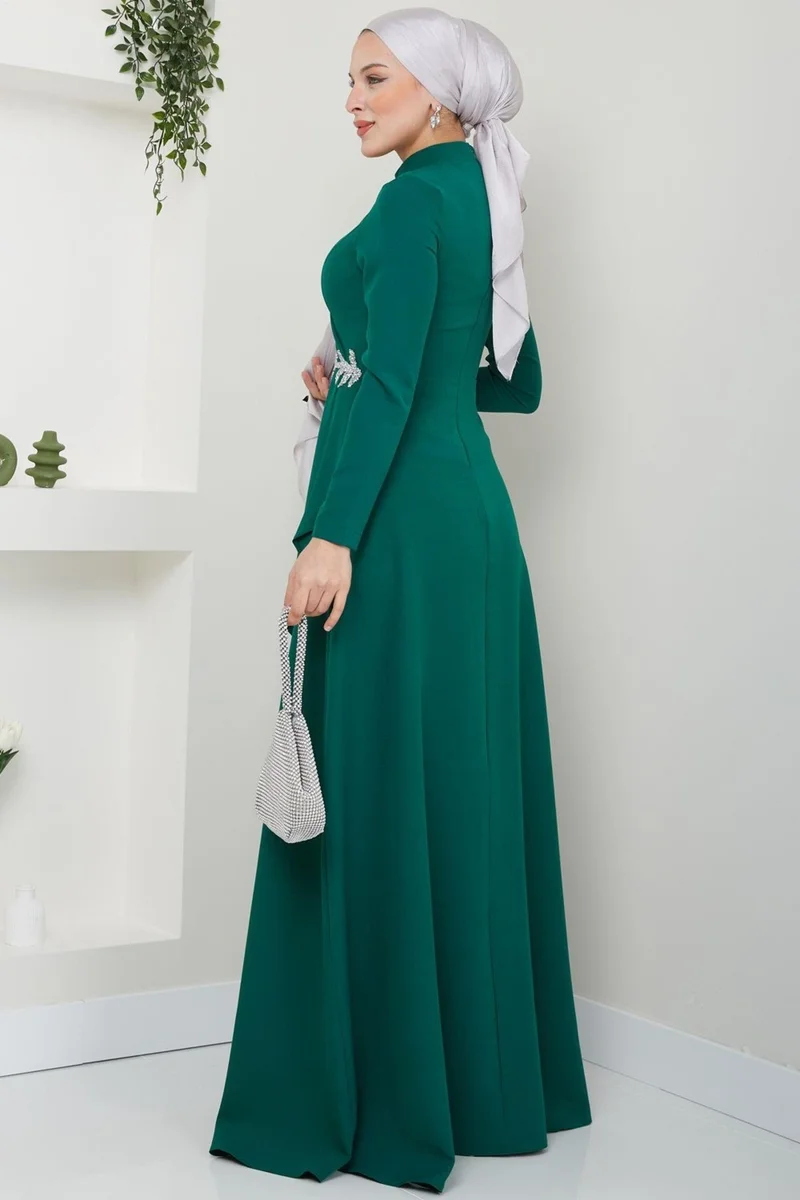 Esilanur Rana Hijab Evening Dress Emerald