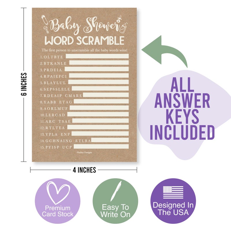Hadley Designs Baby Shower Games for 40 Guests - Baby Predictions & Advice Cards for New Parents, Word Scramble, Who Knows Mommy Best, True or False, Funny Babyshower Games for Boy Girl Gender Neutral - Image 5