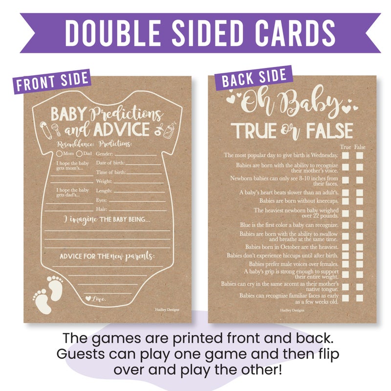 Hadley Designs Baby Shower Games for 40 Guests - Baby Predictions & Advice Cards for New Parents, Word Scramble, Who Knows Mommy Best, True or False, Funny Babyshower Games for Boy Girl Gender Neutral - Image 3