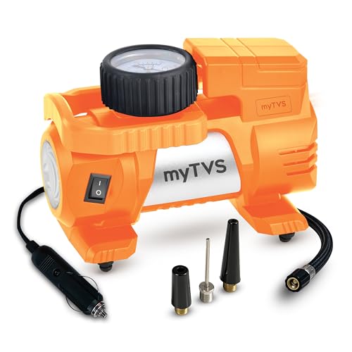 myTVS Air Thunder Tyre Inflator for Car and Bike with LED Torch (150 PSI, Analog Meter, Metal Body, 3m Cord) | Air Pump for Car Tyre Inflator Pump for Sedan and SUV TI-88, 1+1 Years Warranty - Image 1
