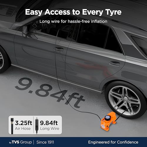 myTVS Air Thunder Tyre Inflator for Car and Bike with LED Torch (150 PSI, Analog Meter, Metal Body, 3m Cord) | Air Pump for Car Tyre Inflator Pump for Sedan and SUV TI-88, 1+1 Years Warranty - Image 4