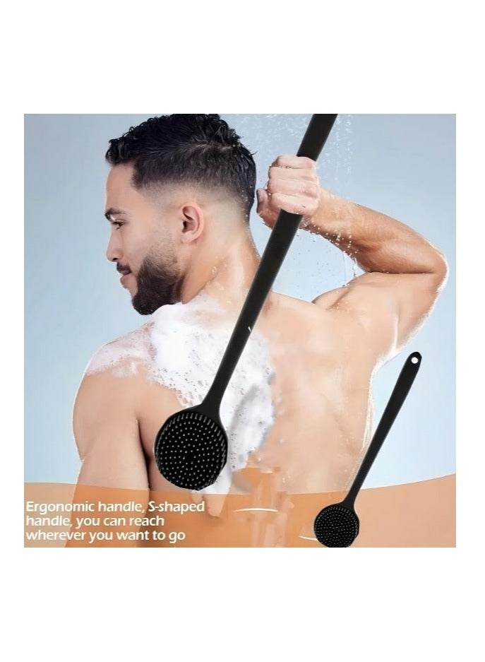 HOMESTAR 1 Pack 15 Inch Soft Silicone Back Scrubber with Long Handle, Scrubber Anti Slip for Shower, Bath Body Brush, Improved Skin Health Can Produce Foam for Men and Women(Black) - Image 1