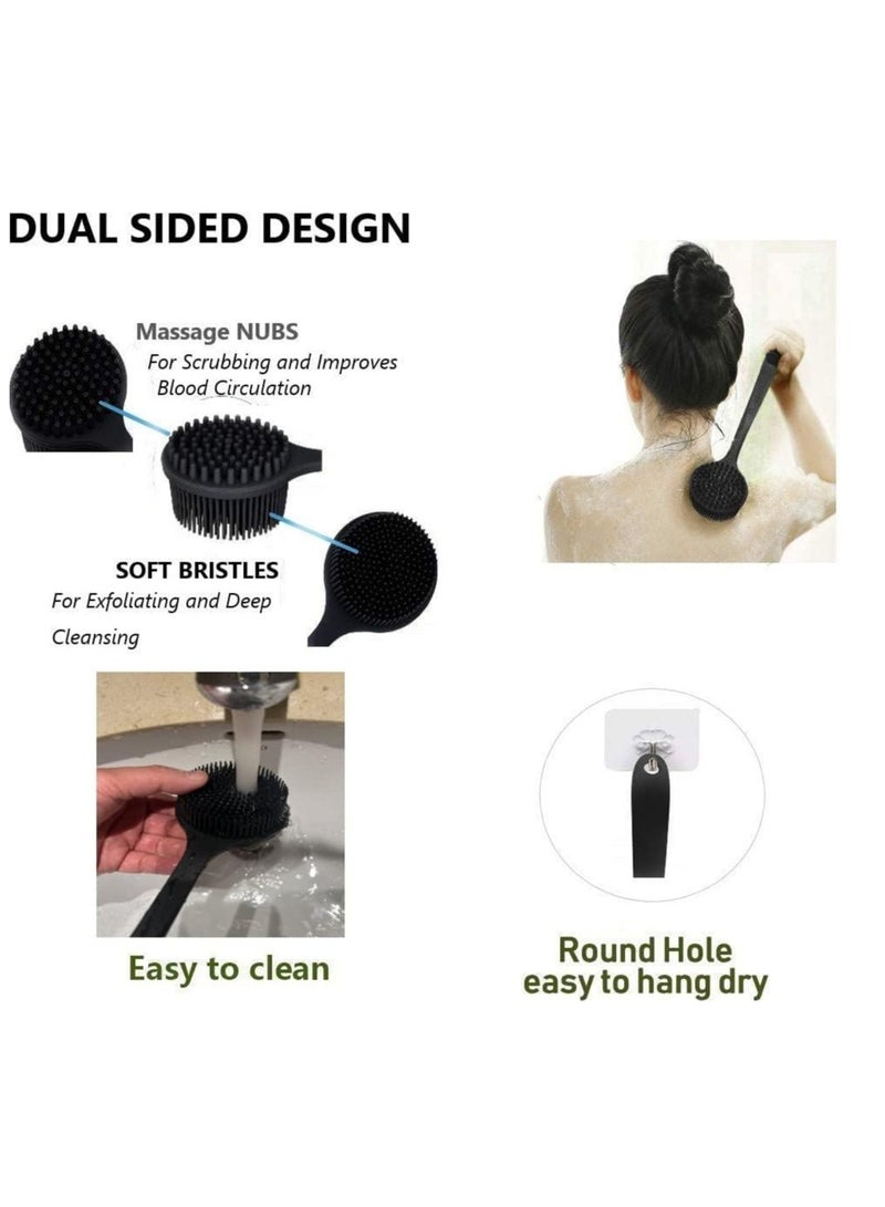 HOMESTAR 1 Pack 15 Inch Soft Silicone Back Scrubber with Long Handle, Scrubber Anti Slip for Shower, Bath Body Brush, Improved Skin Health Can Produce Foam for Men and Women(Black) - Image 3