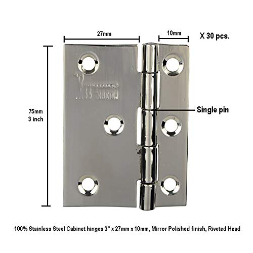 s siskcon design quality innovation ssiskcon 3 x 275mm x 10mm Gauge 17mm Thick Pack of 30 Stainless Steel Heavy Cabinet Door Cut Hinges Premium Lubrication Riveted Head Durability Mirror Polished Finish  - Image 5