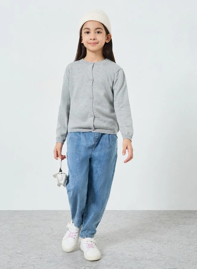 Styli Girls Grey Knit Cardigan