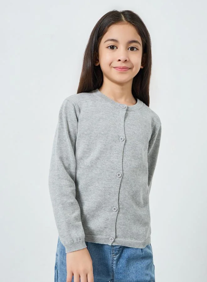 Styli Girls Grey Knit Cardigan