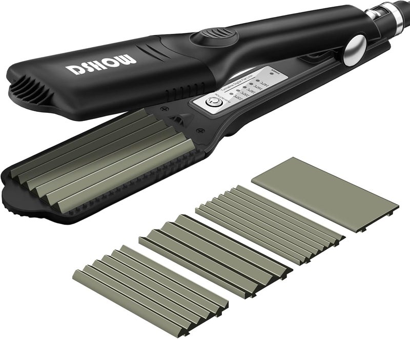 DSHOW Hair Crimper for Women Girls Hair Straightener with 4 Interchangeable Titanium Ceramic Flat Crimping Iron Plates