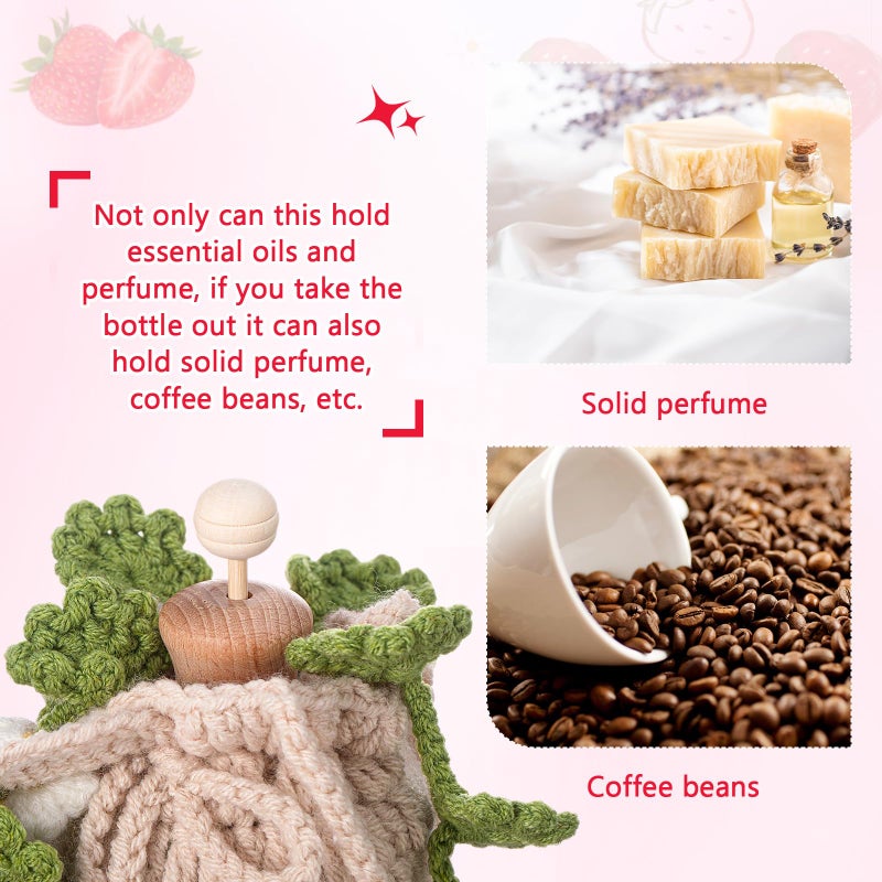 DaisyInner Cute Crochet Plant Car Freshener 12ml Empty Refillable Diffuser Bottle with Plants Hanging Accessories for Rearview Mirror Home Office Decor Women Mother's Day Gifts(Strawberry) - Image 5
